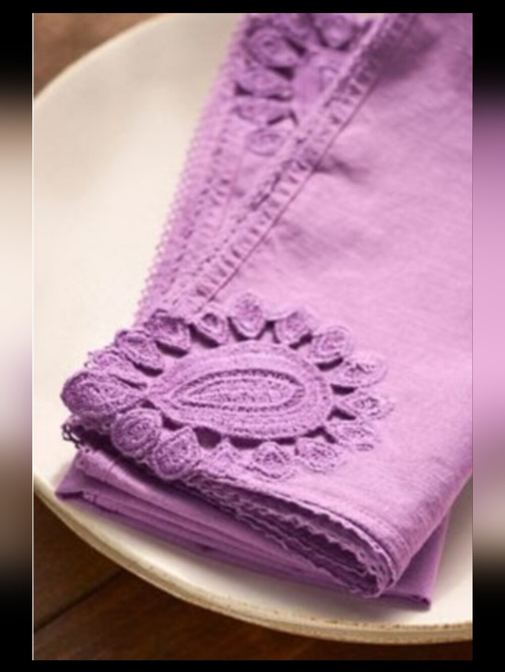 Anthropologie, Ines Lace Napkins in Purple, Set of 4